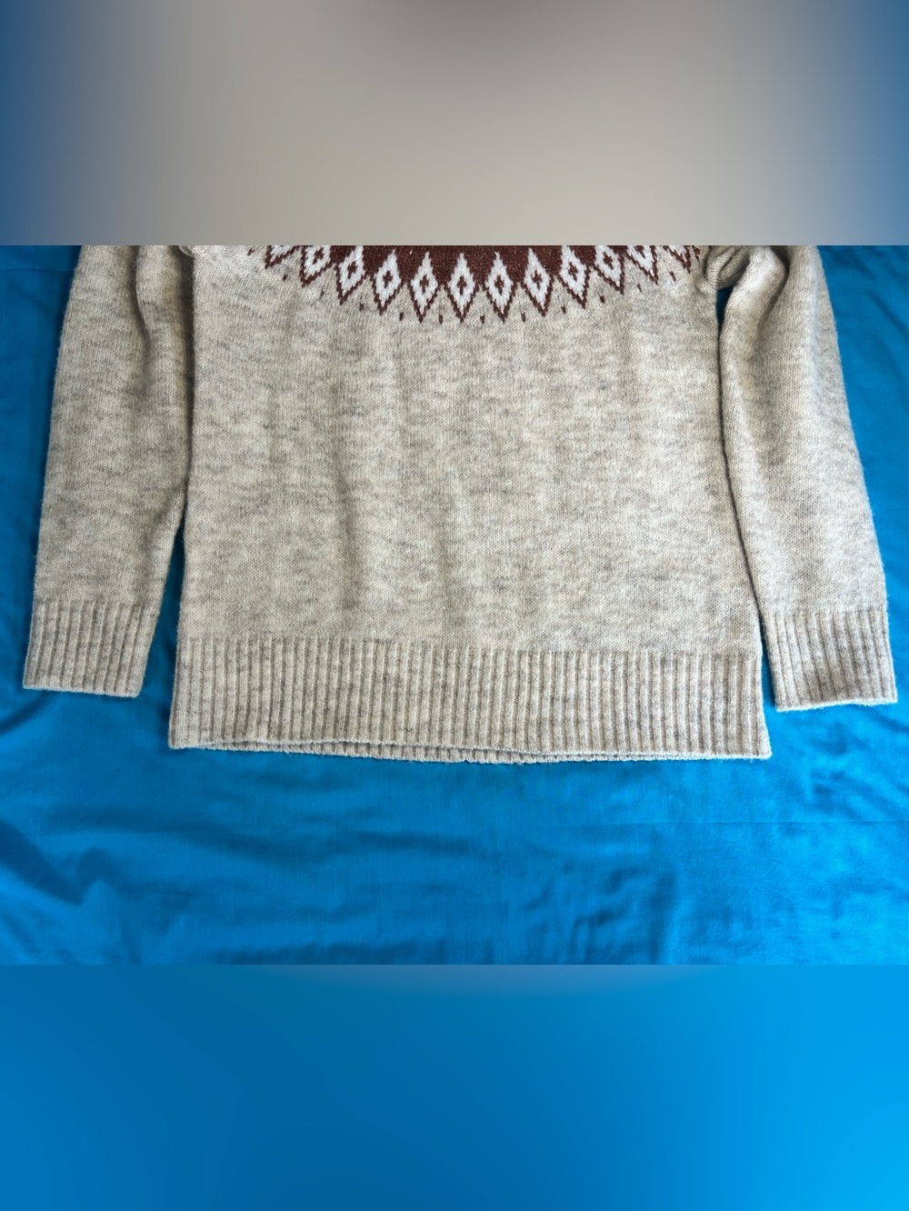 Aspen Fair Isle Turtleneck Sweater Nordic Wool Blend Oatmeal Brown Small - Picture 11 of 16